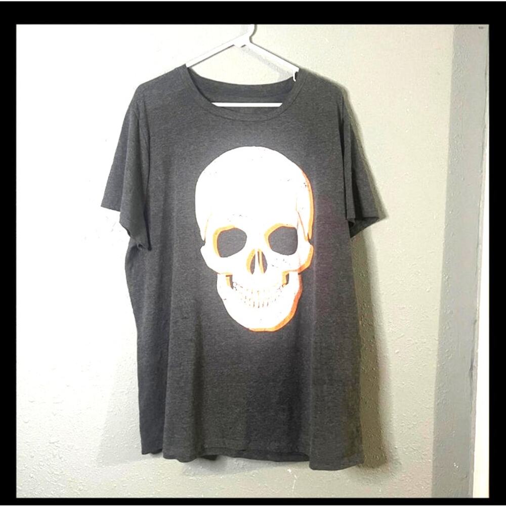 Grey 2XL Skull T shirt White and Orange Skull Emo Goth Halloween Retro Unisex